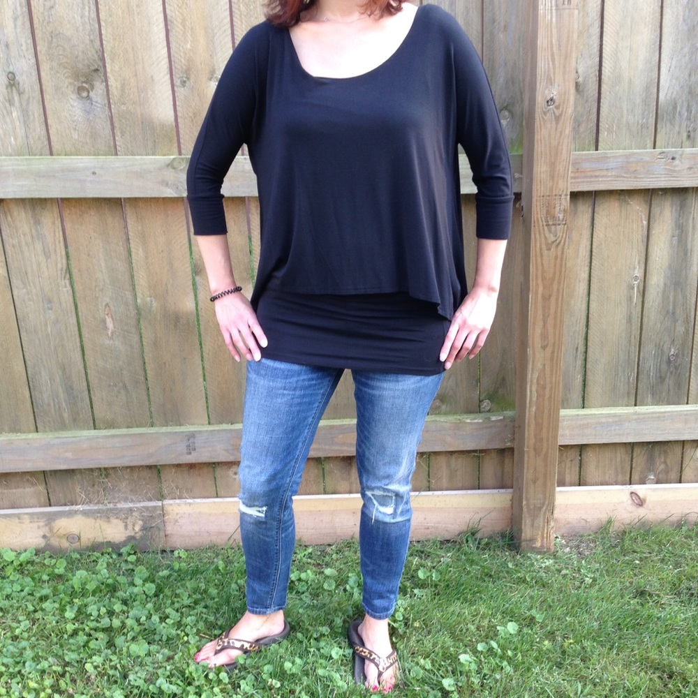 WHBM 3/4 Sleeve Overlay Tunic Top XXS NWOT